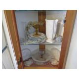 2 shelves decorative plates vase clear glass bowl