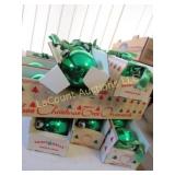 8 packages Shiney Brite green glass ornaments