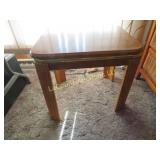 wood end table gold accent edge