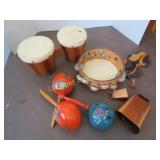 vintage Musical Instruments Tambourine Bongos