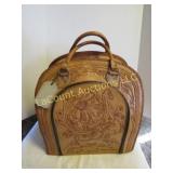 Vintage Tooled Leather Bowling Bag W Contents