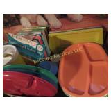 vintage plastics plates divided trays freezer bags