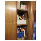 all toiletries on shelves vintage hair drier misc