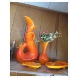 Royal Haeger orange decor vases ashtrays
