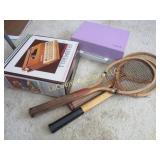 Vintage Tennis Racquets Typewriter Record Player