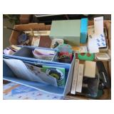 assorted office supplies stapler stamps misc