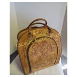 Vintage Tooled Leather Bowling Bag W Contents