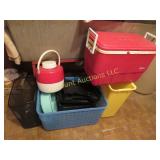 assorted coolers trash baskets jug misc
