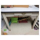 vintage enameled top table w drawer