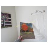 2 paintings & lace church wall hanging