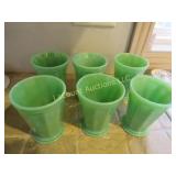 6 jadeite green soda glass set unmarked