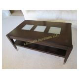 3 glass section wood coffee table