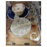 pink depression platter colored stem glasses candy
