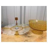 2 mod amber pieces platter & bowl