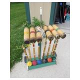 vintage croquet set in holder
