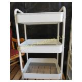 small metal storage cart on wheels