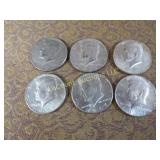 6 Kennedy Halves Half Dollars all 1967 silver