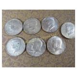 7 Kennedy Halves Half Dollars all 1968 silver