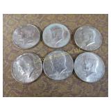 6 Kennedy Halves Half Dollars all 1967 silver