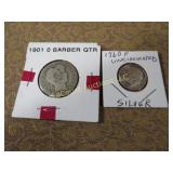 1901 O Barber Quarter & 1960 P Dime Silver