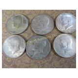 6 Kennedy Halves Half Dollars all 1967 silver