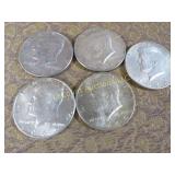 5 Kennedy Halves Half Dollars all 1964 silver