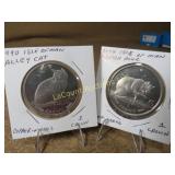 2 Cat Coins From Isle Of Mann Alley & British Blue