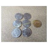 7 Ike Eisenhower dollar coins one is plated