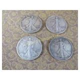 4 Walking Liberty Halves Half Dollars Silver