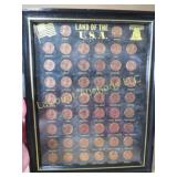 50 Pennies w each state stamped  Framed
