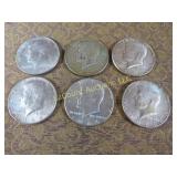 6 Kennedy Halves Half Dollars all 1966 silver