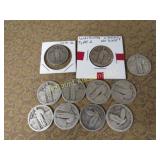11 Silver Walking Liberty Quarters no dates