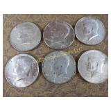 6 Kennedy Halves Half Dollars all 1967 silver