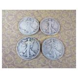 4 Walking Liberty Halves Half Dollars Silver
