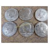 6 Kennedy Halves Half Dollars all 1967 silver