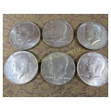 6 Kennedy Halves Half Dollars all 1967 silver