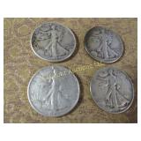 4 Walking Liberty Halves Half Dollars Silver