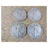 4 Walking Liberty Halves Half Dollars Silver