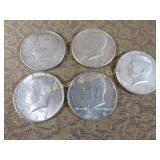 5 Kennedy Halves Half Dollars all 1964 silver
