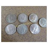 7 Kennedy Halves Half Dollars all 1969 silver