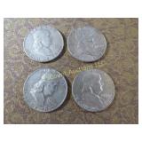 4 Benjamin Franklin halves Half Dollars Silver