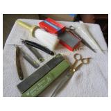 2 razors barbers scissors brush Hone