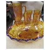 Indiana marigold carnival  pitcher bowl glass