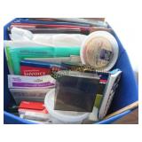 assorted office supplies paper envelopes calc