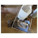 milk crate w misc bottle jack trowels cable hooks