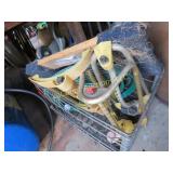 sprinklers in milk crate wheeled cart hose