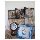 religious clock & throw pillows