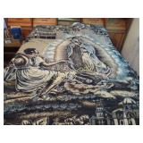 queen size bed w bedding religious blanket