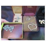 rhinestone heart necklace pendant bow pin ring