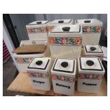 vintage canister set w spice jars salt box